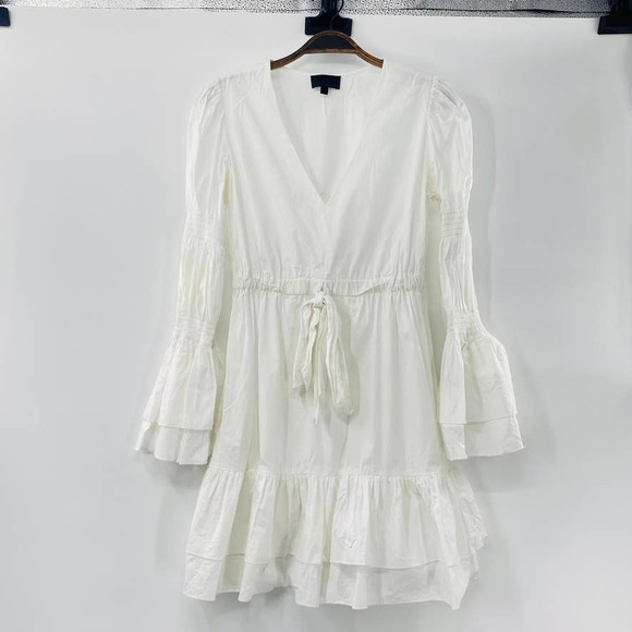 Intermix White Bennet Smocked Sleeve Short Tiered Ruffle Dress Tie Front Sz Sm - Picture 5 of 12